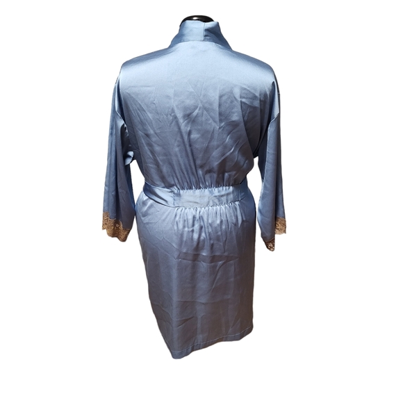 Intimate Attitudes silk/lace long sleeve midi belted housecoat w pockets size L - Picture 2 of 5